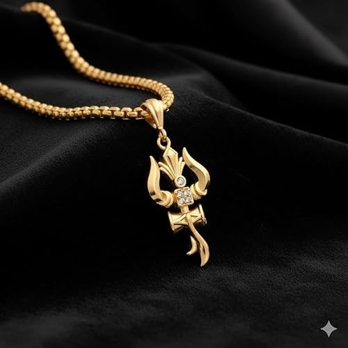 Gold plated trishul damru - gold,